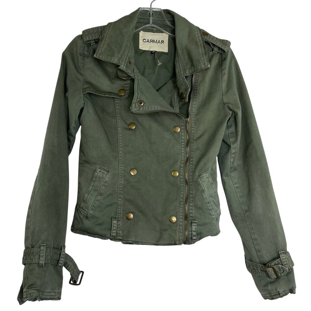 Carmar Army Green Military Moto Jacket women's size Small 100% Cotton
